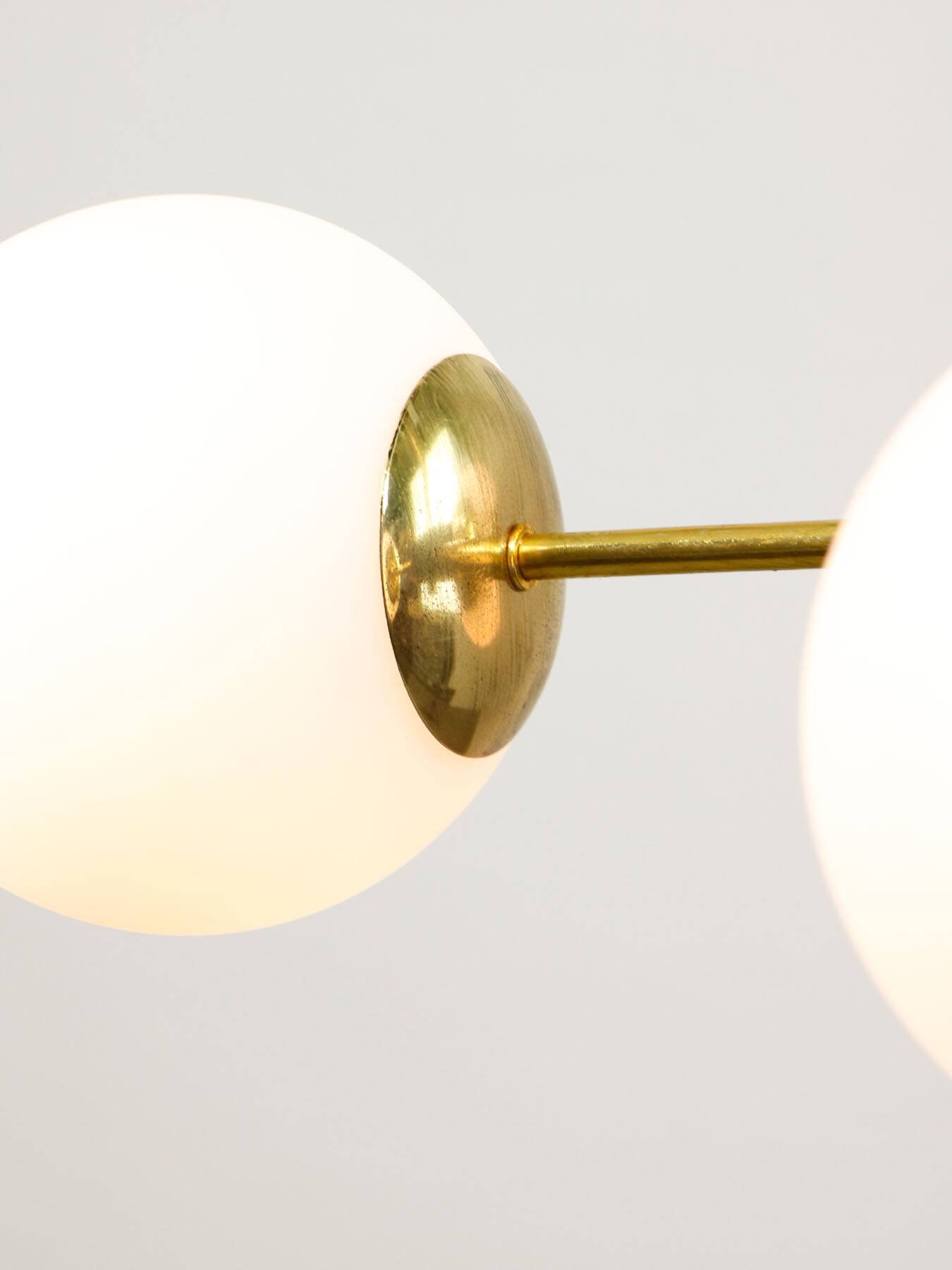 Mid-Century Modern Italian Chandelier in Brass and Opaline Glass, 1960s