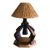 Hand crafted Wabi Wabi table lamp with raffia shade, Netherlands 1930s