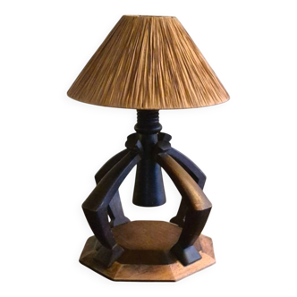 Lampe de table Wabi Wabi fabriquée à la main avec abat-jour en raphia, Pays-Bas, années 1930