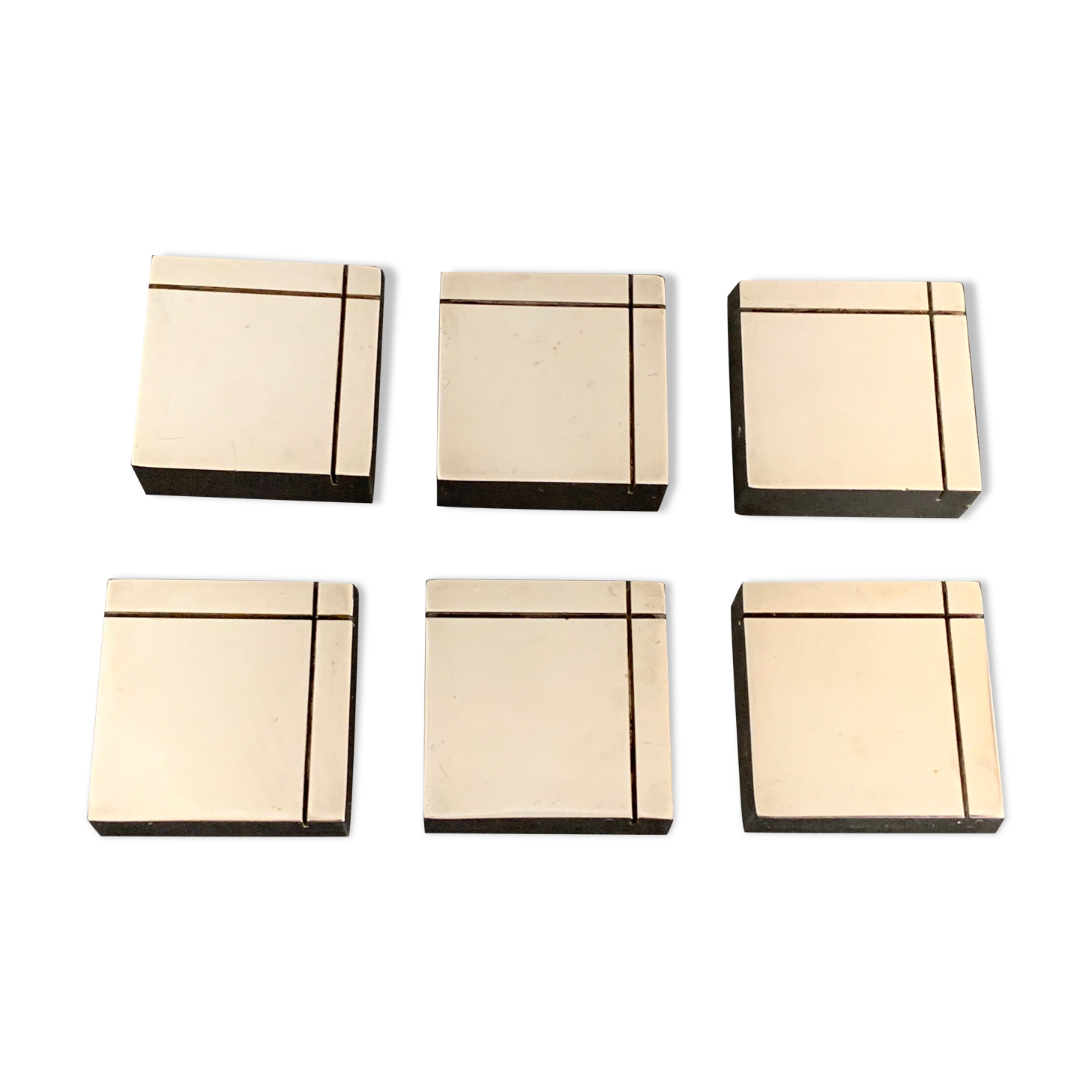 6 square silver metal knives with AVM Paris punch