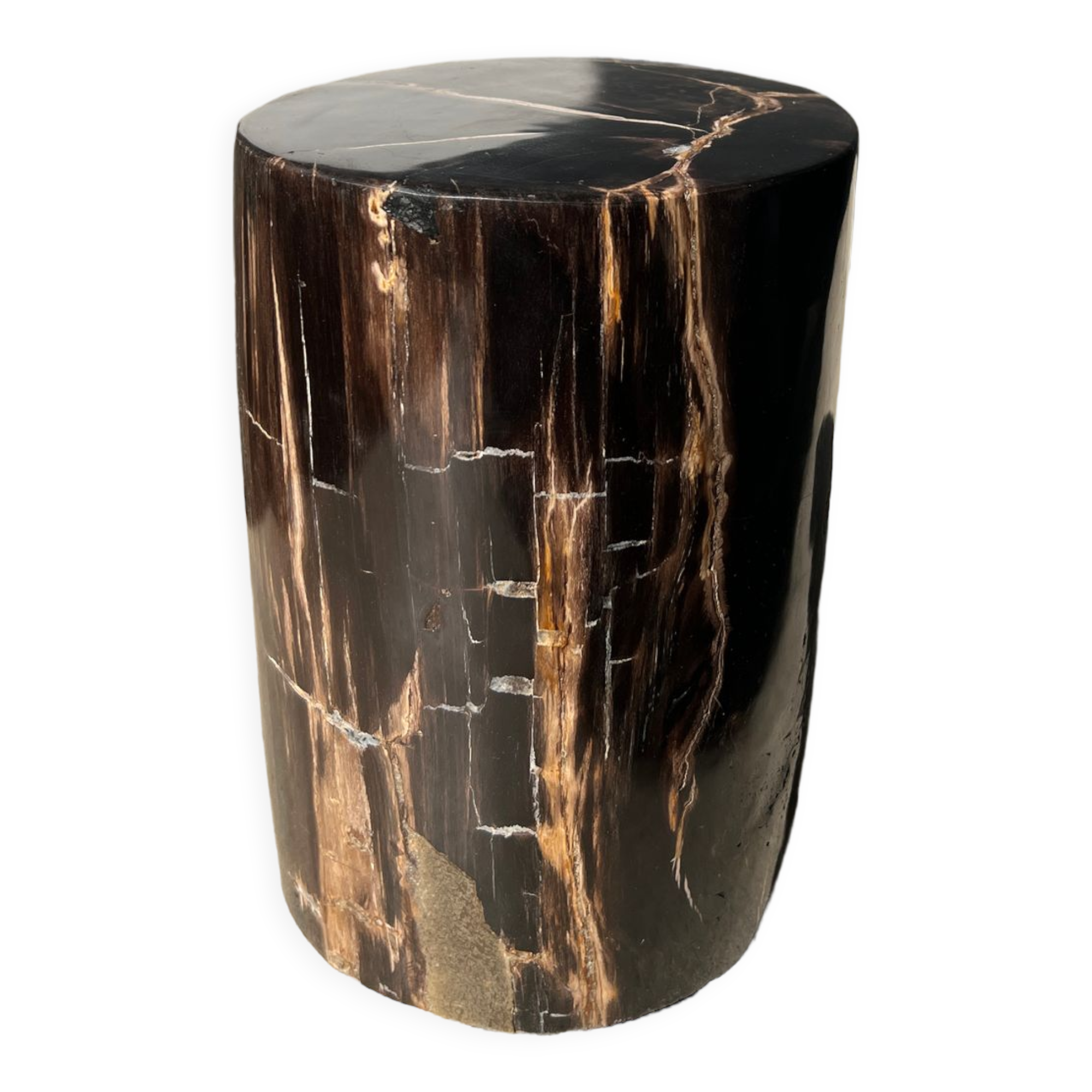 Side table in black petrified wood with light streaks h: 27,5cm d:18,5cm