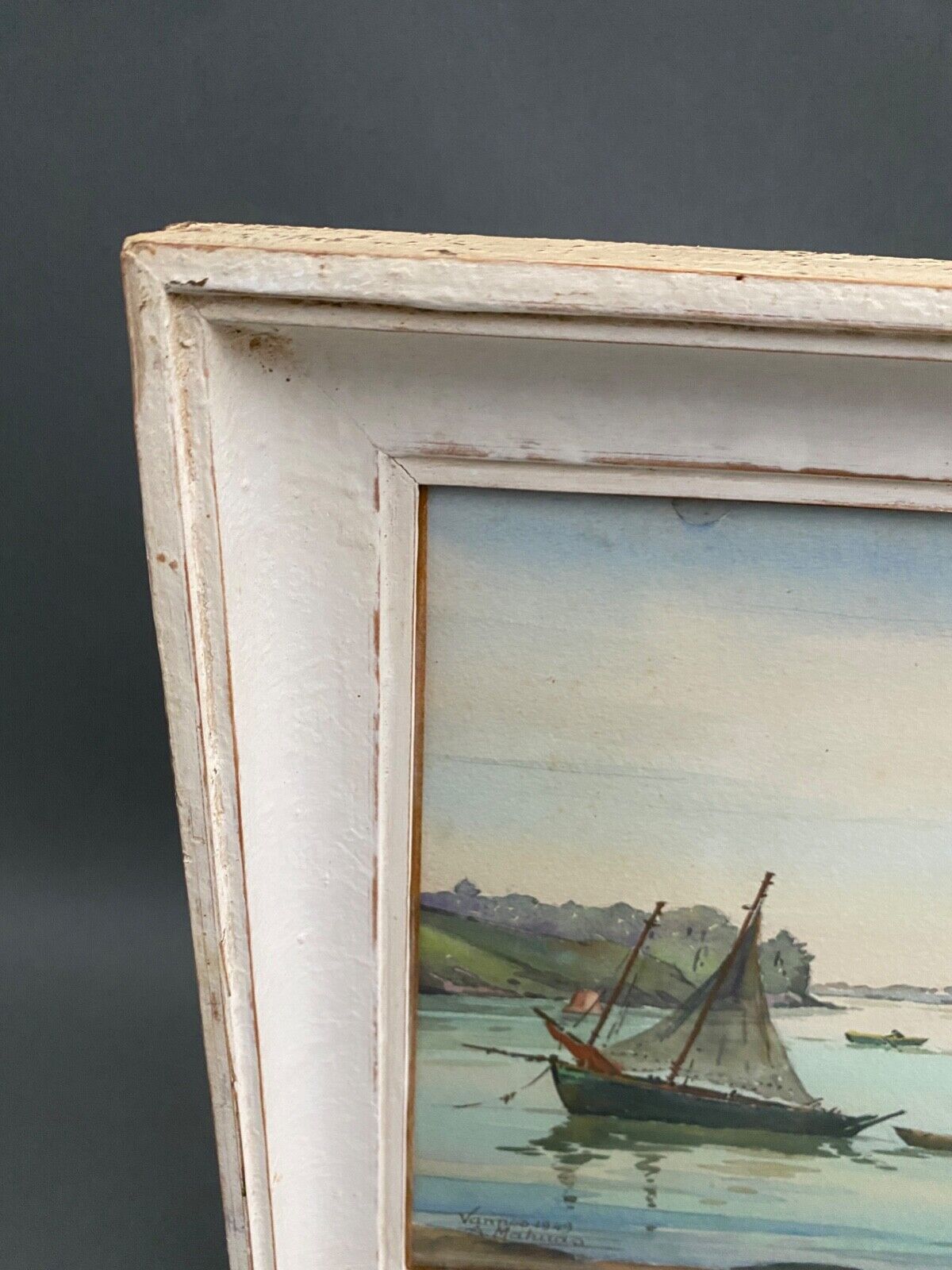 Watercolor on paper by andré mahuas vannes port de pêche 1949