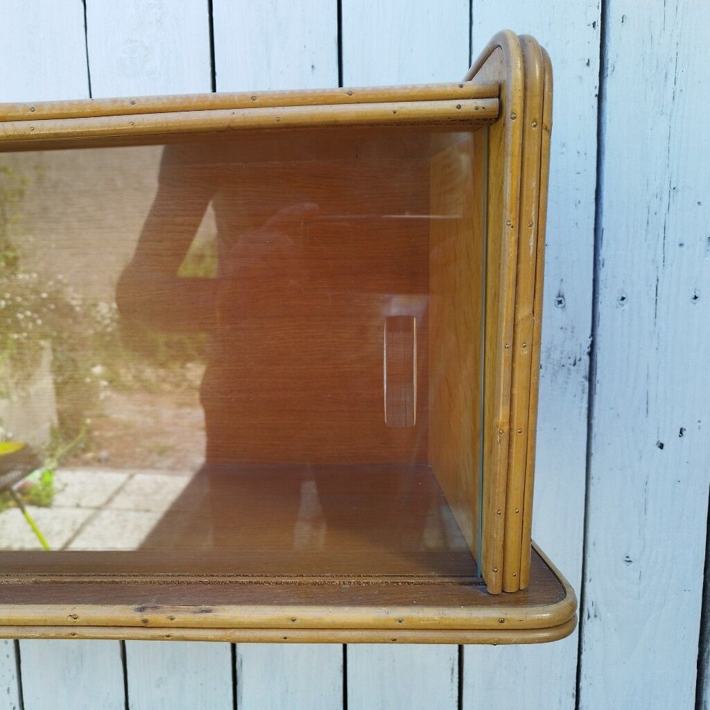 Rattan glazed shelf vintage design storage