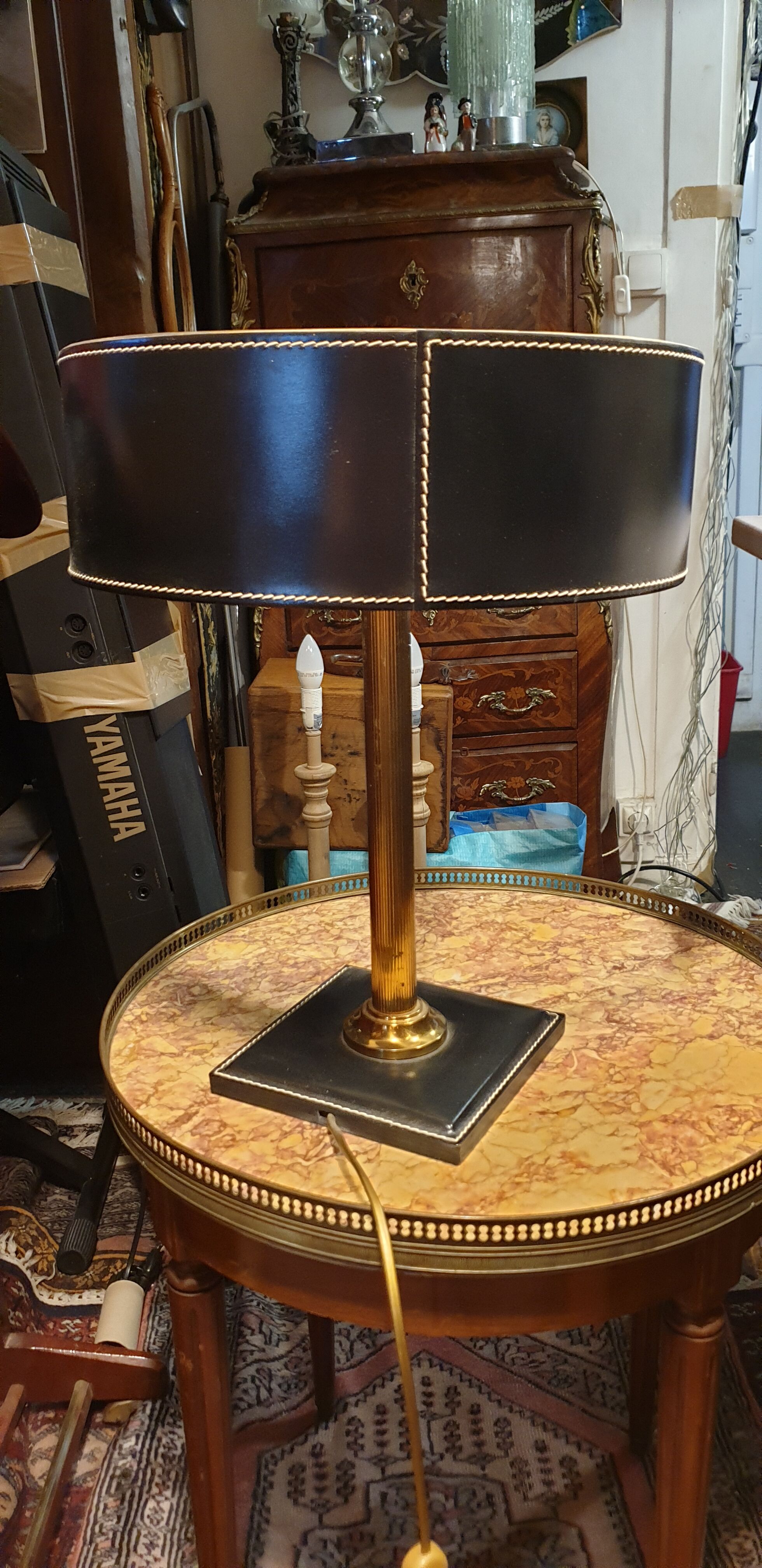 Leather and brass table lamp