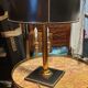 Leather and brass table lamp