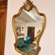 Antique Oval Wall Mirror Gold Leaf Wood Louis XV Style Pediment