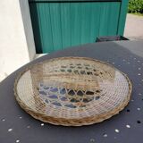 Round wicker and glass tray