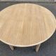 Round dining table with extendable leaves, Louis Philippe style, stripped in raw oak.