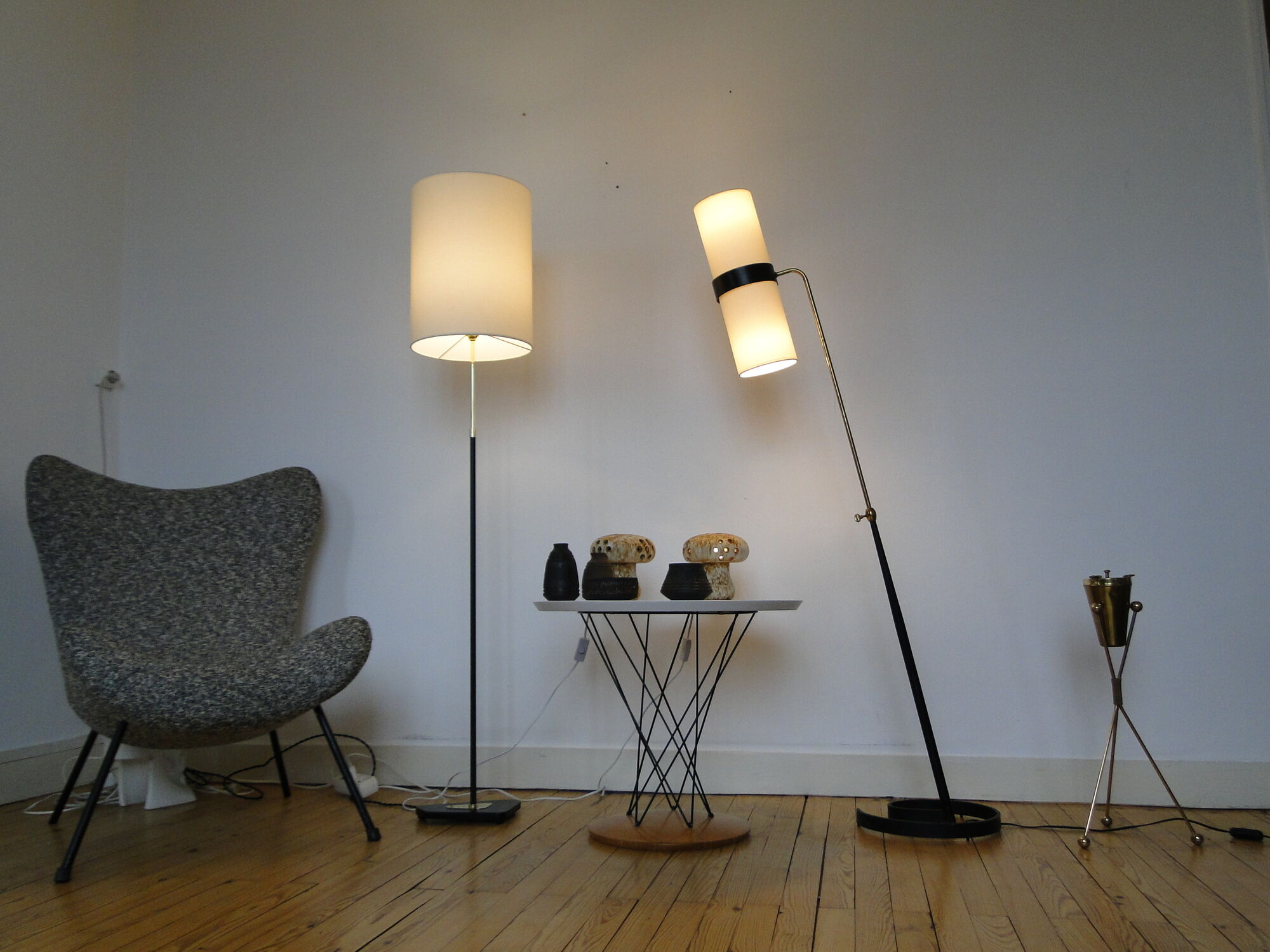 Adjustable vintage floor lamp by lunel 1950 france brass metal