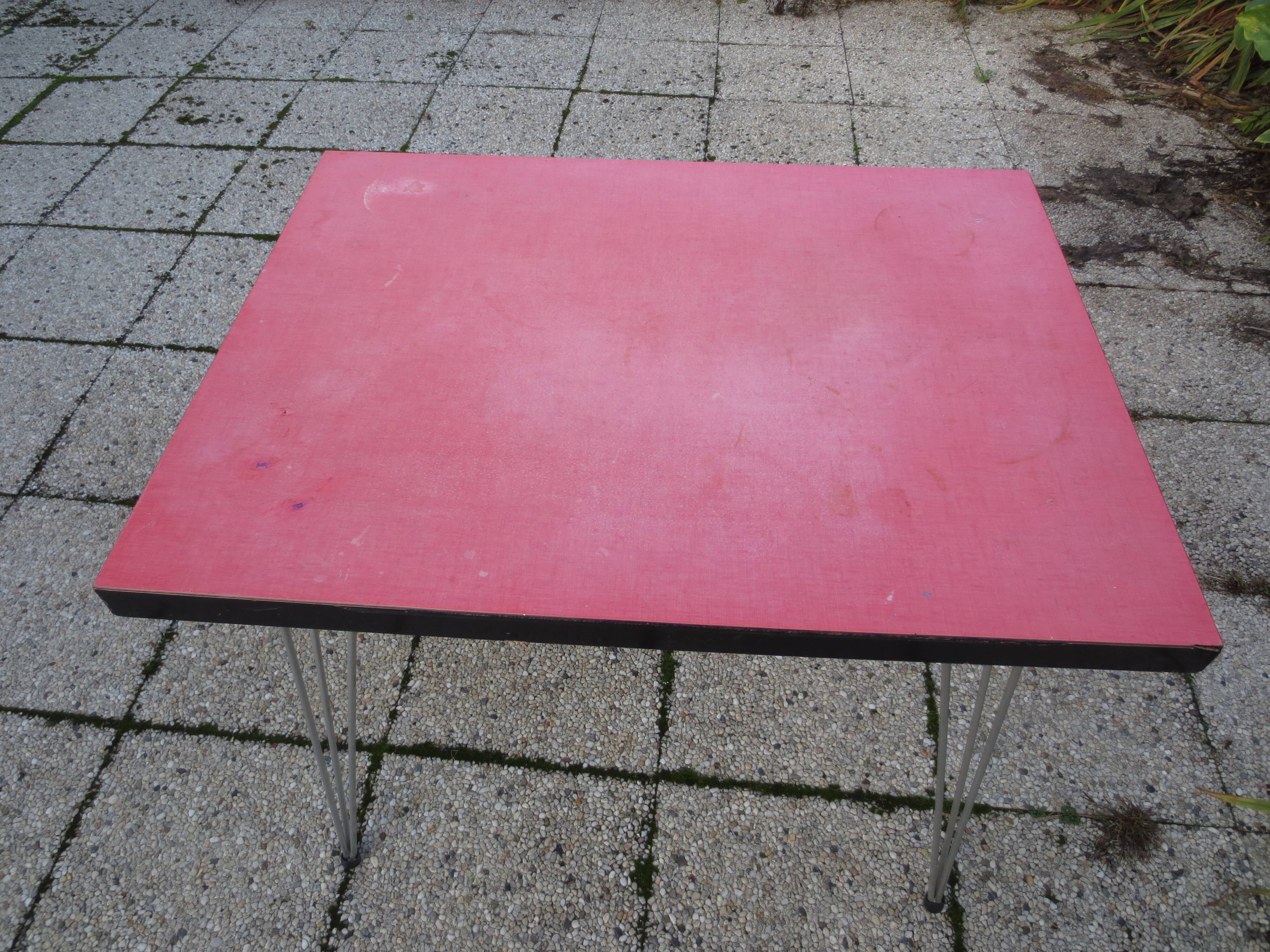 vintage bistro table in red formica