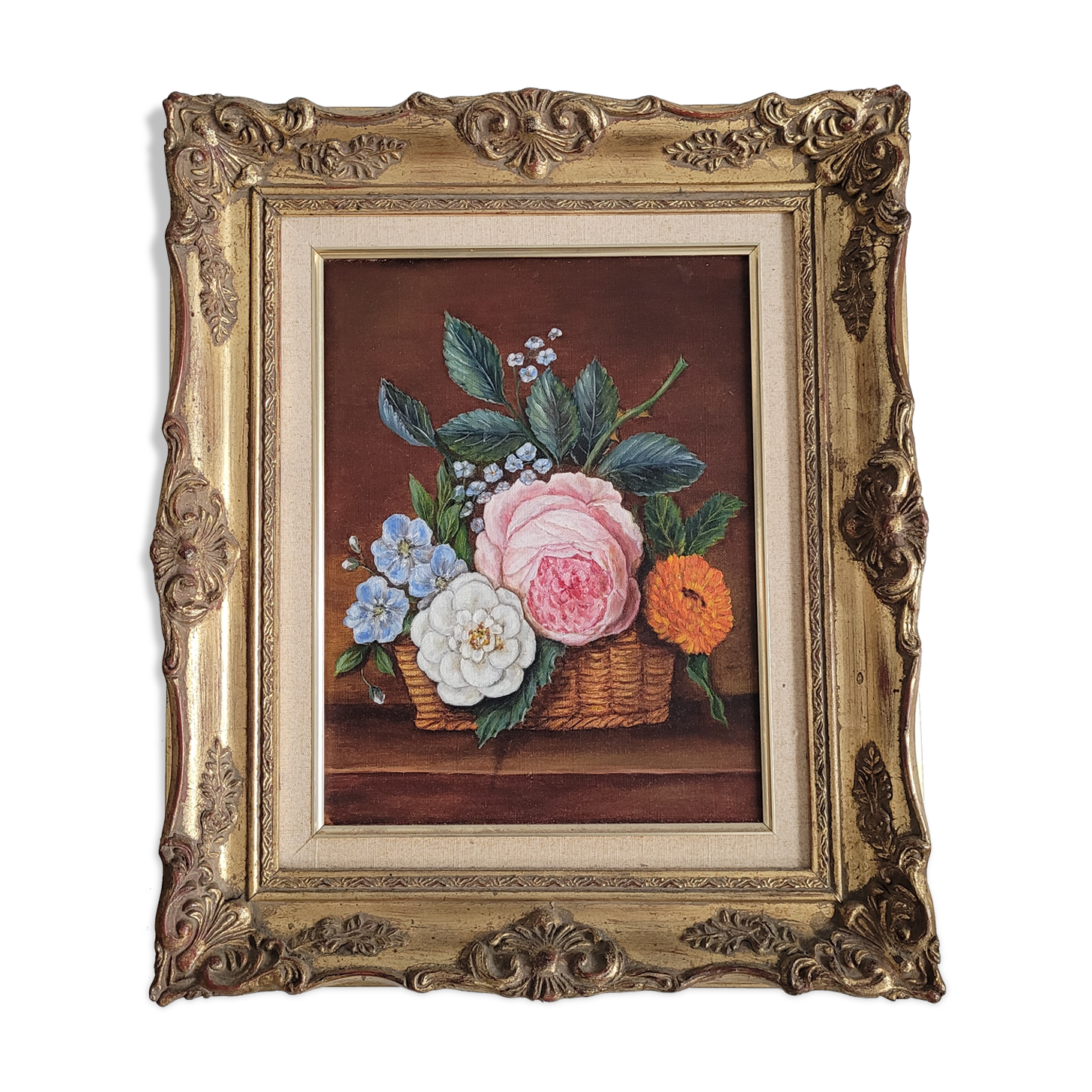 Floral painting golden frame