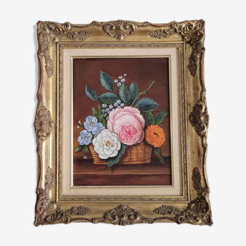 Floral painting golden frame