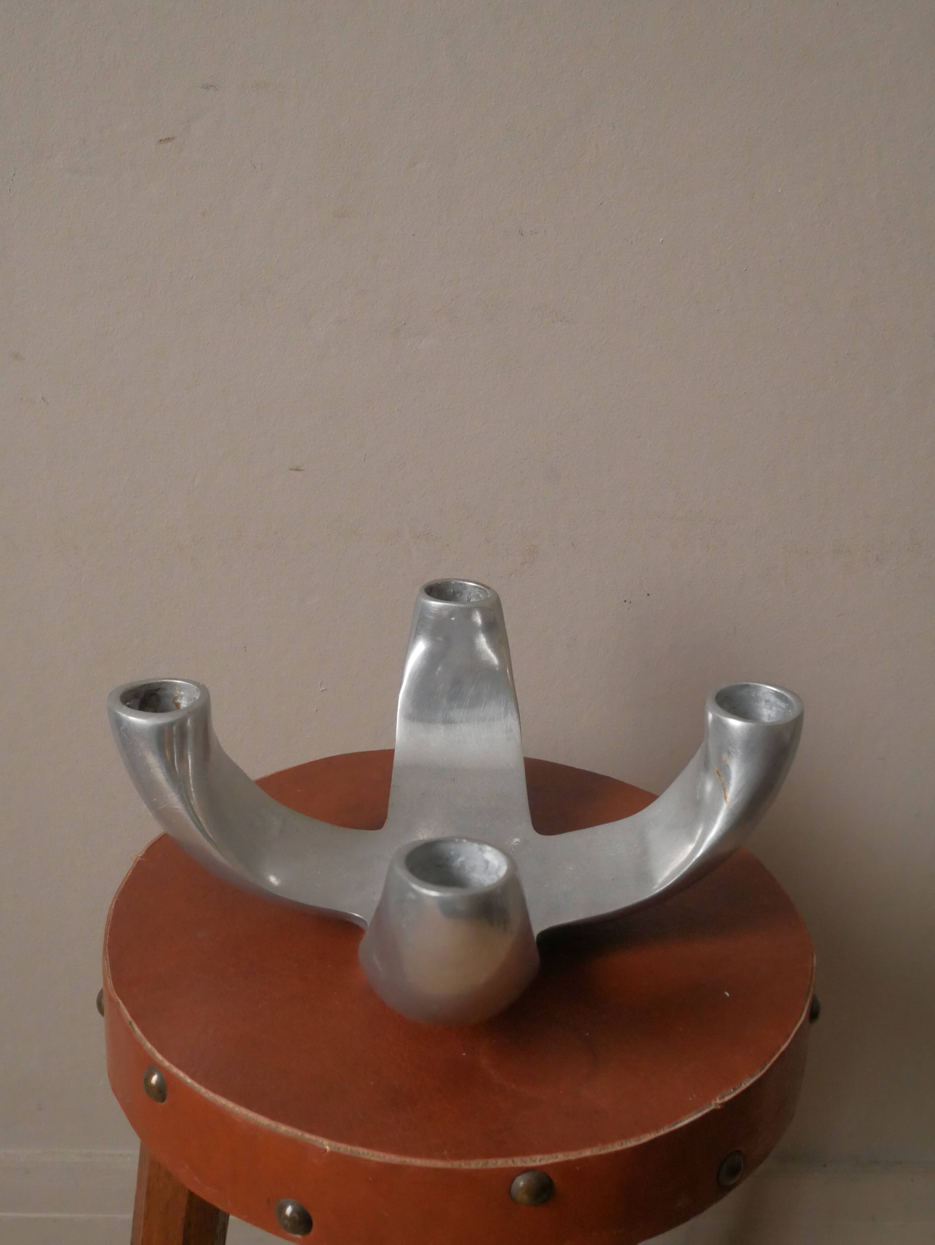 Candle holder candlestick candelabra in aluminum silver metal scandinavian design decorative object