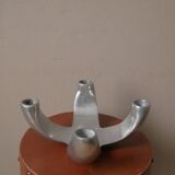 Candle holder candlestick candelabra in aluminum silver metal scandinavian design decorative object
