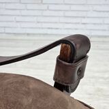 1970s, Scandinavian lounge chair, nubuck leather, canvas, beech wood.