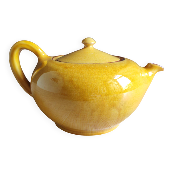 Théière Moutarde Vintage en Céramique Émaillée