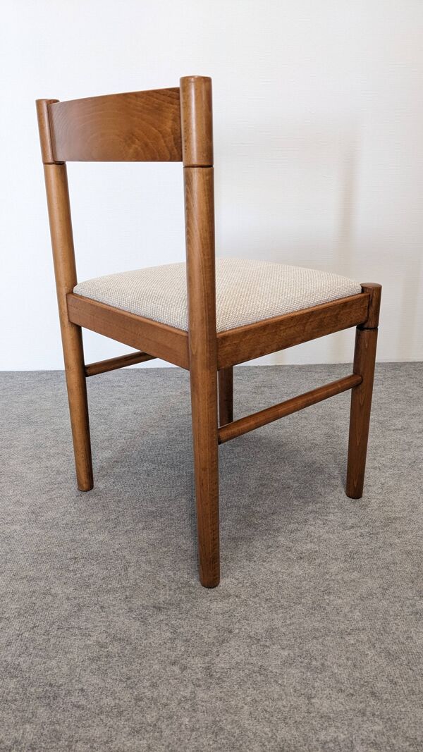 Série de 6 chaises brutalistes en hêtre, France vers 1970