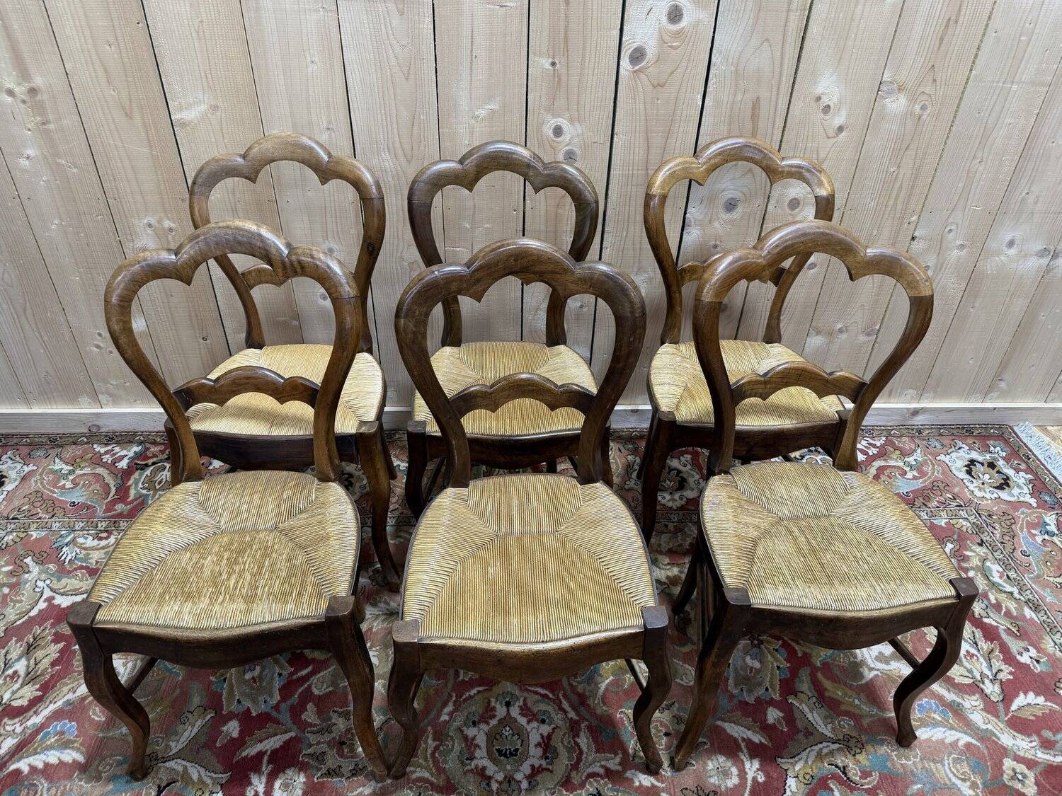 Set of 6 straw-seated chairs from the Louis Philippe period.