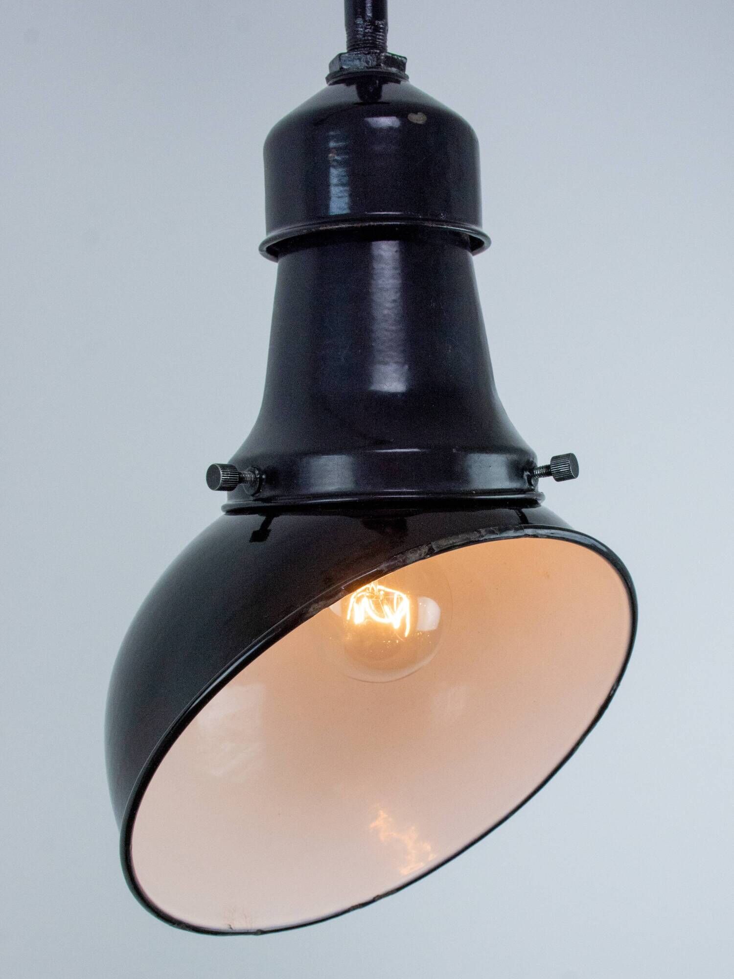Set Of 2 Vintage Industrial Angled Enamel & Metal Black Lamps