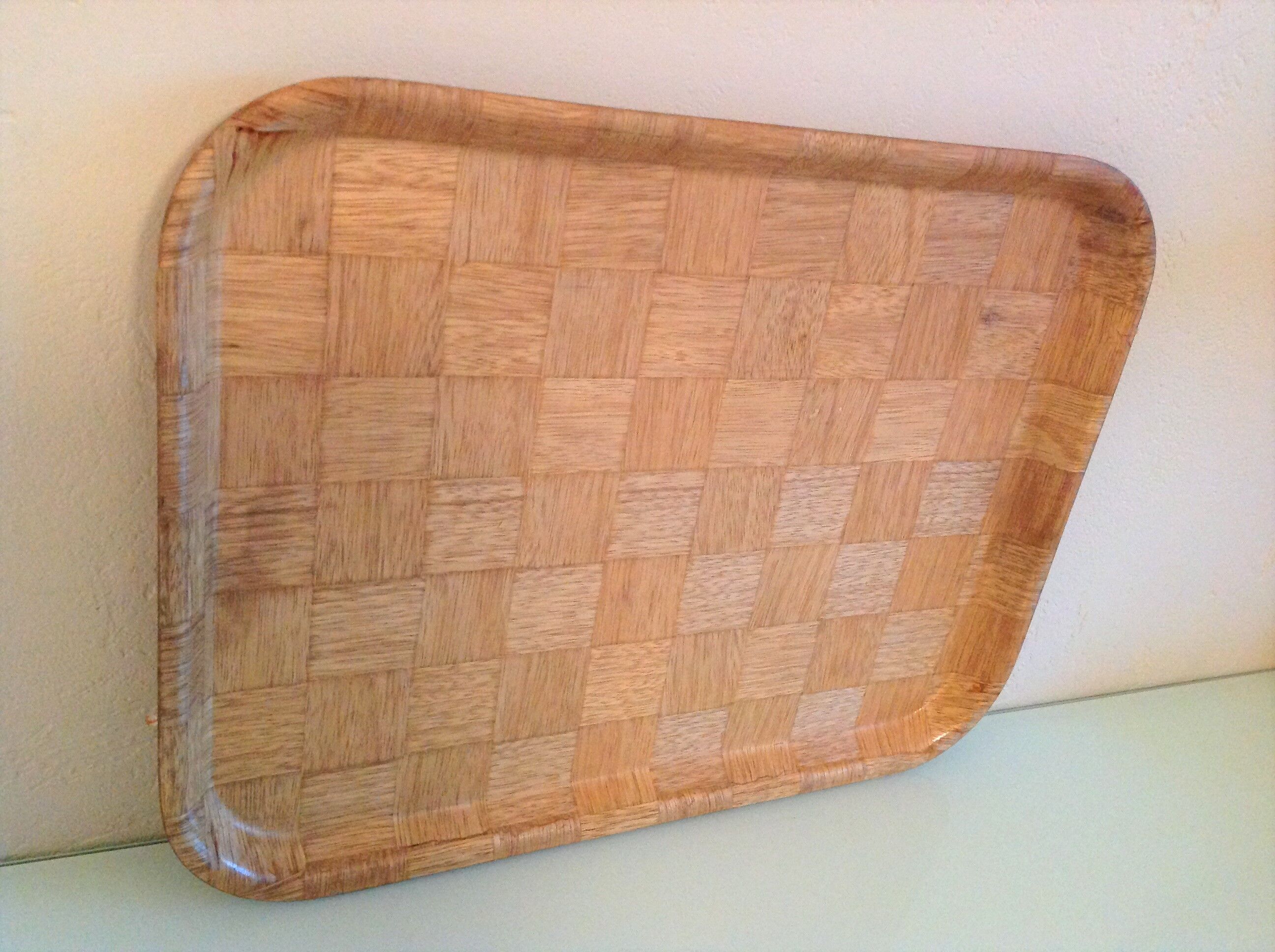 Plateau  imitation bois tressé vintage années 60-70