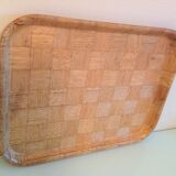 Plateau  imitation bois tressé vintage années 60-70
