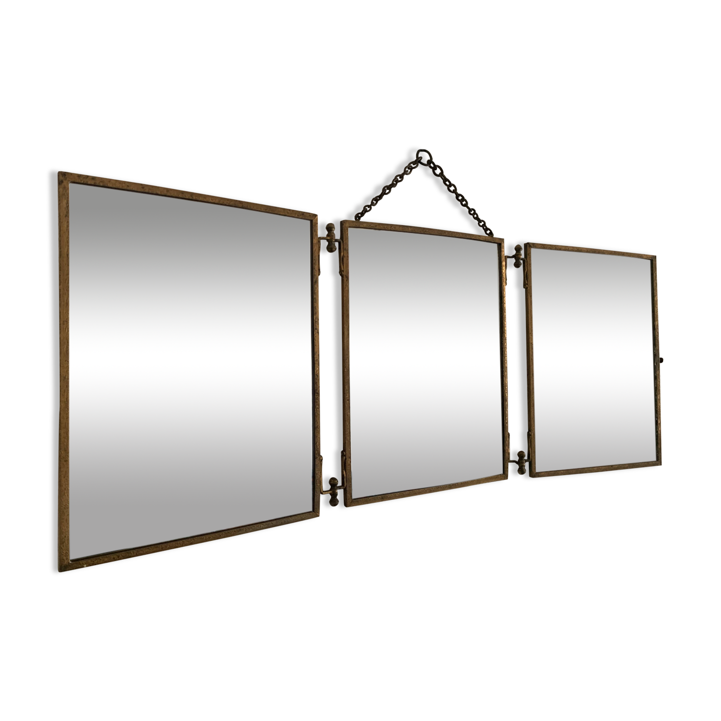 Vintage mirror 1900 triptych barber dressing table brass - 27 x 70 cm