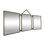 Vintage mirror 1900 triptych barber dressing table brass - 27 x 70 cm