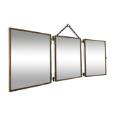 Vintage mirror 1900 triptych barber dressing table brass - 27 x 70 cm