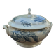 Antique soup tureen, Keller Lunéville earthenware, stamped K, blue decoration.