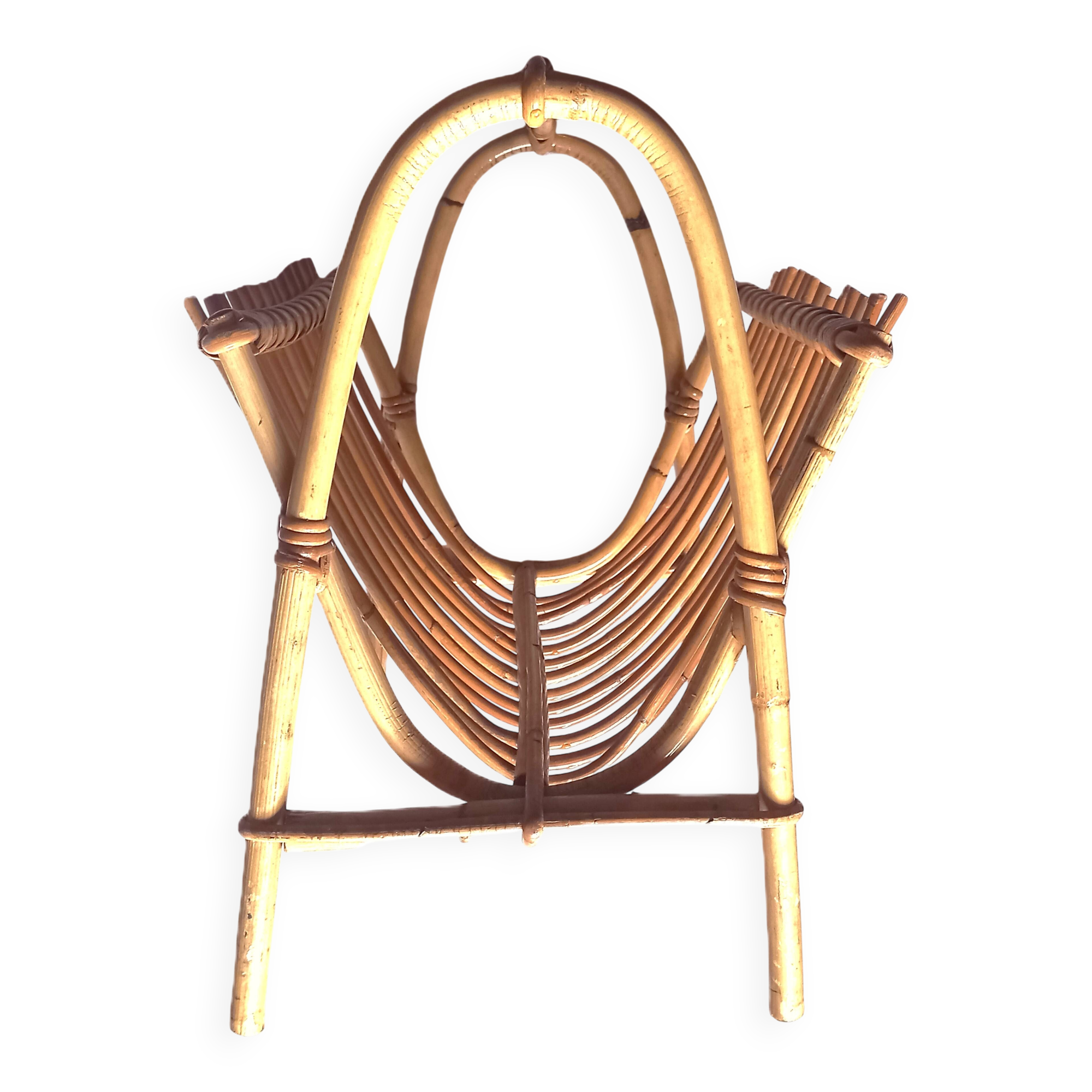 Vintage rattan and bamboo magazine rack