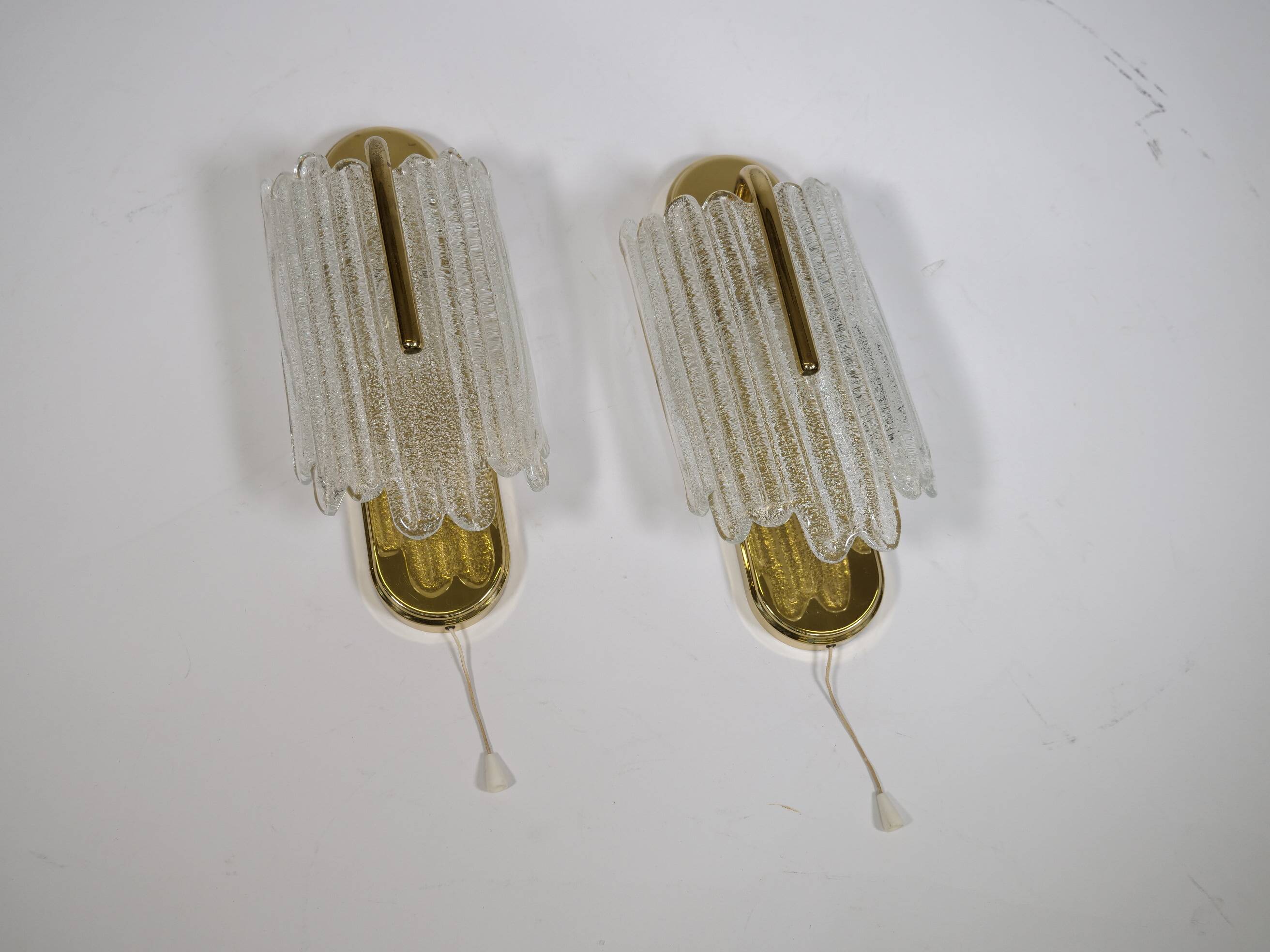 Brass and Ice Glass Wall Lamps by Carl Fagerlund for JBS, Set of 2, 1970s