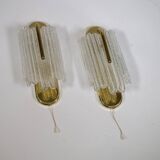 Brass and Ice Glass Wall Lamps by Carl Fagerlund for JBS, Set of 2, 1970s