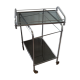Vintage service with wheels in chrome tubes and 2 trays in gray smoked glass