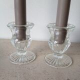 Paire de bougeoirs anciens en verre