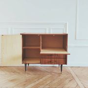Small renovated vintage sideboard, 1950s-60s in dark wood veneer.