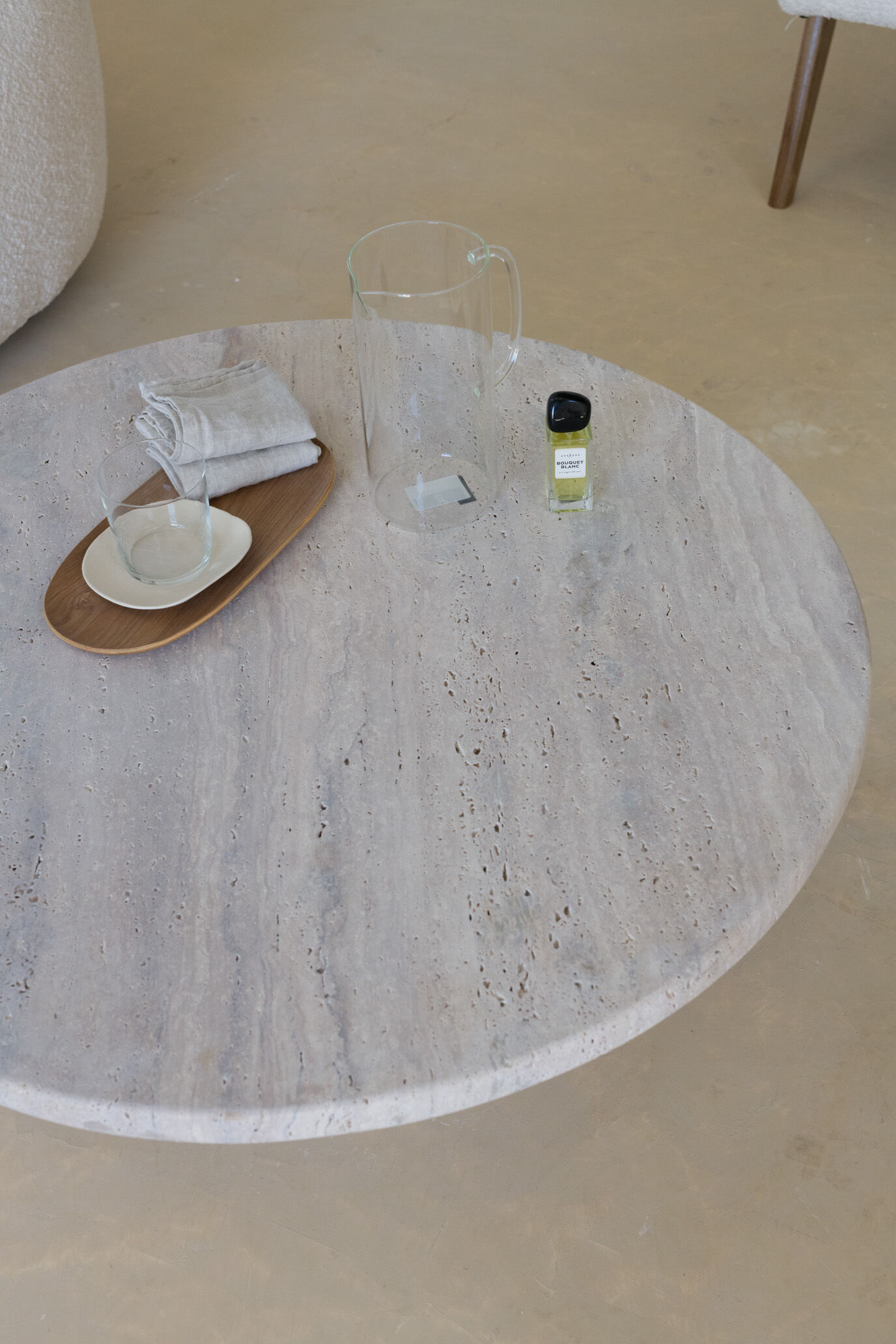 Omega circular coffee table natural travertine - 80cm D