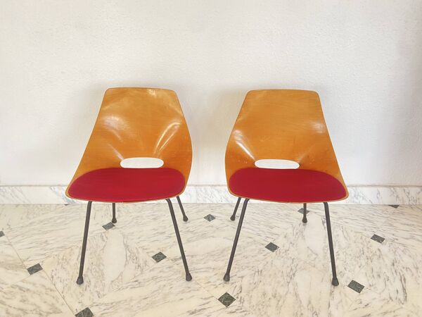 Paire de chaises tonneau par Pierre Guariche pour Steiner, années 50.