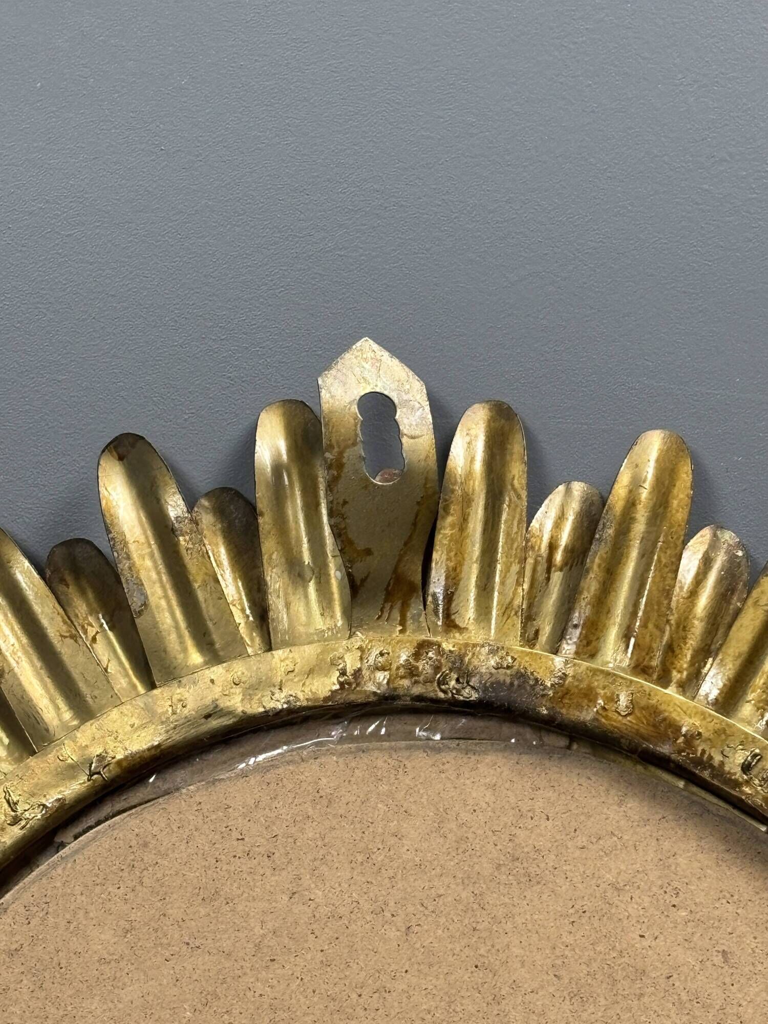 Midcentury bohemian Hollywood Regency Spanish gilt metal sun mirror, 1960s