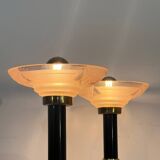 Pair of Art Deco bedside lamps, glasses signed Muller