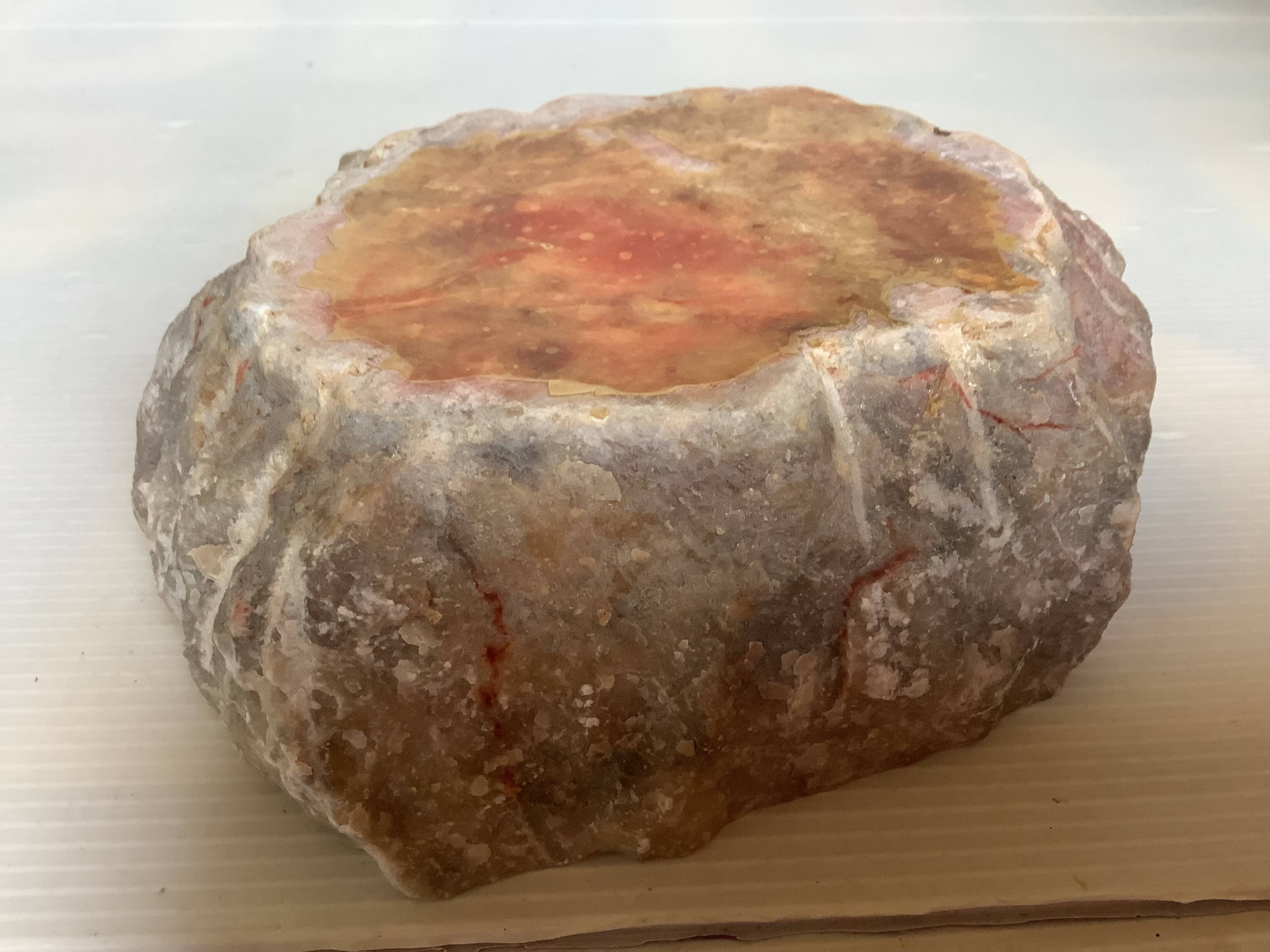 Large ashtray, red veined alabaster pocket tray.