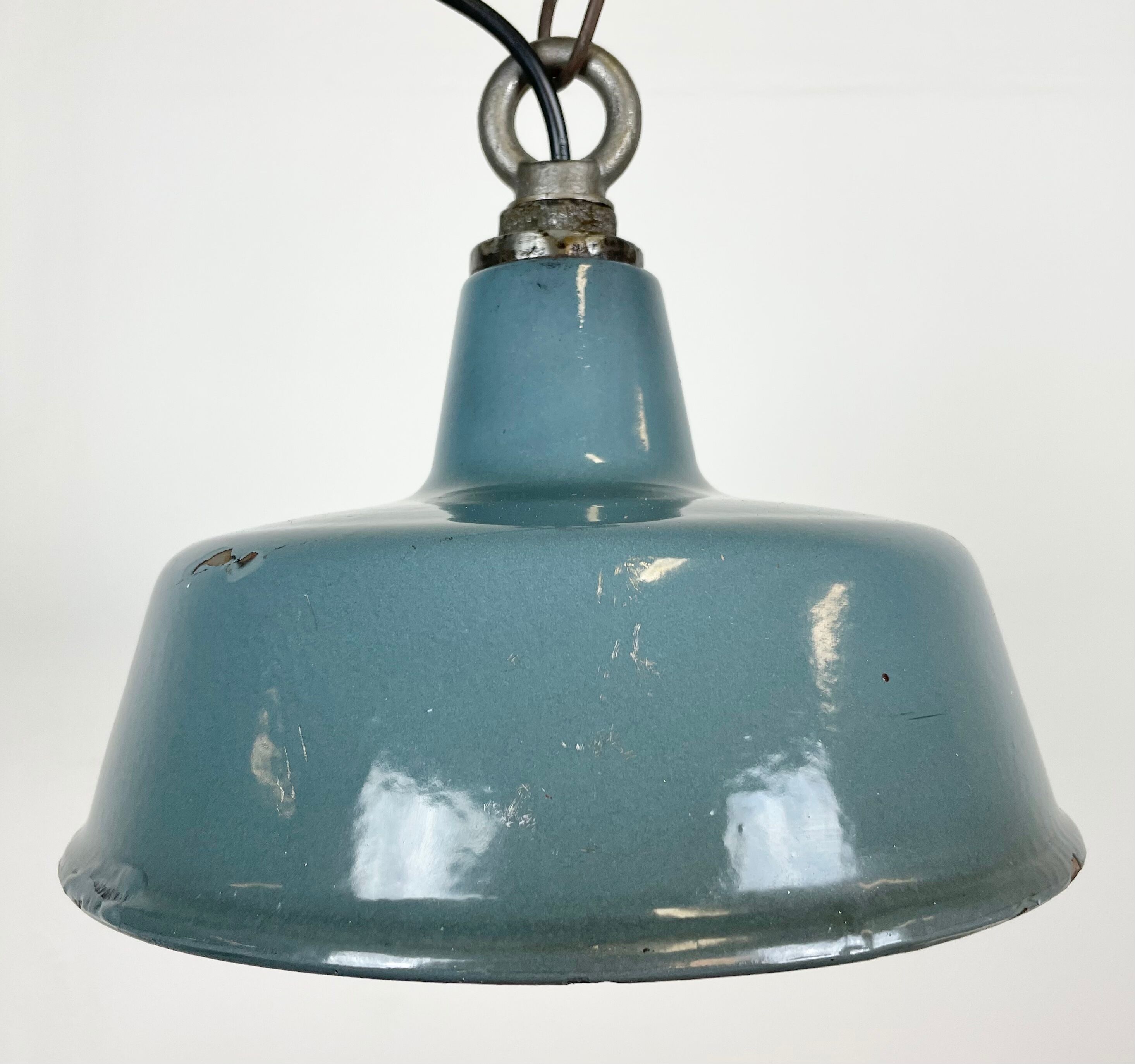 Industrial grey enamel pendant lamp, 1960s
