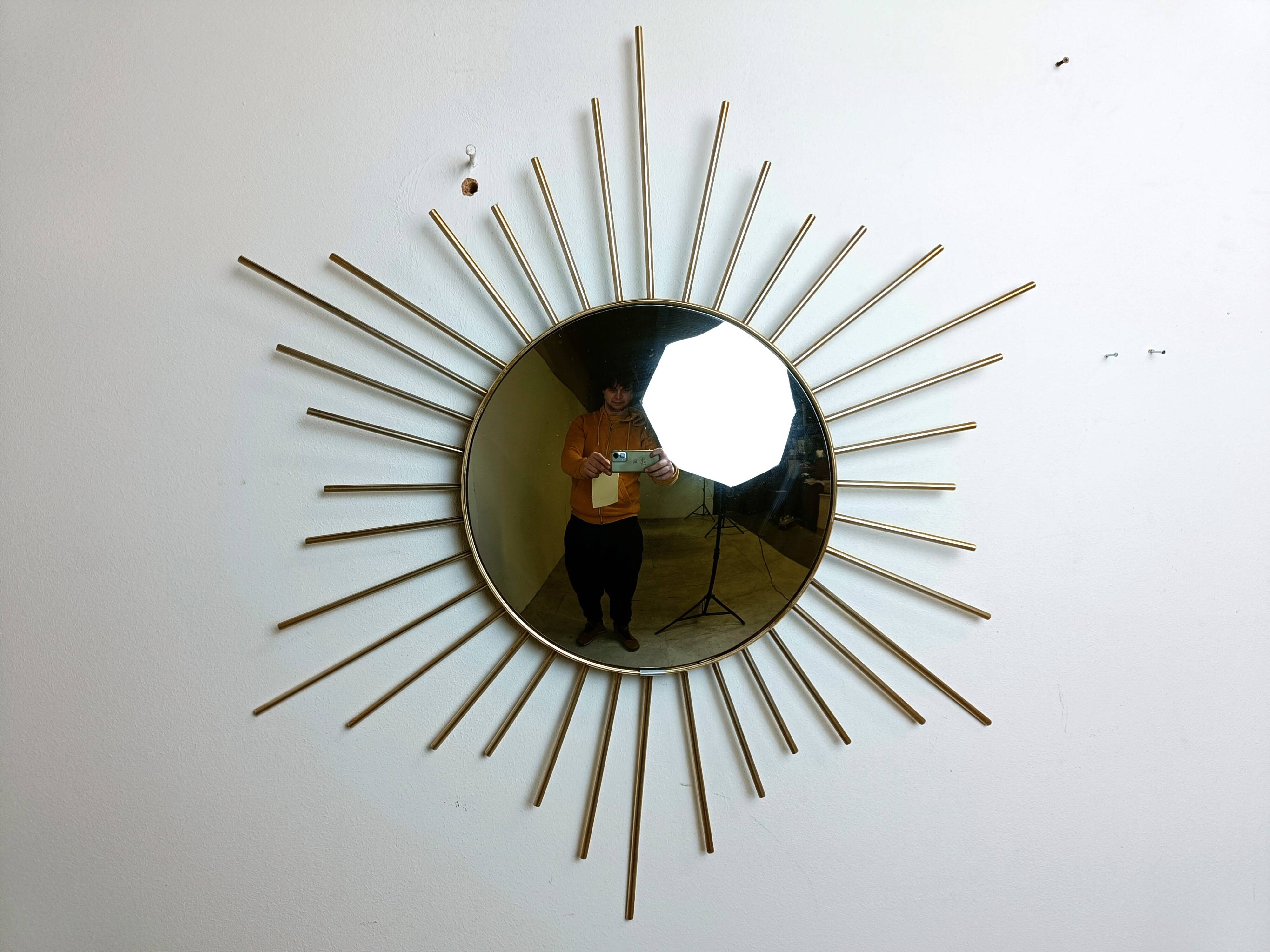 Vintage brass sunburst mirror 1970s