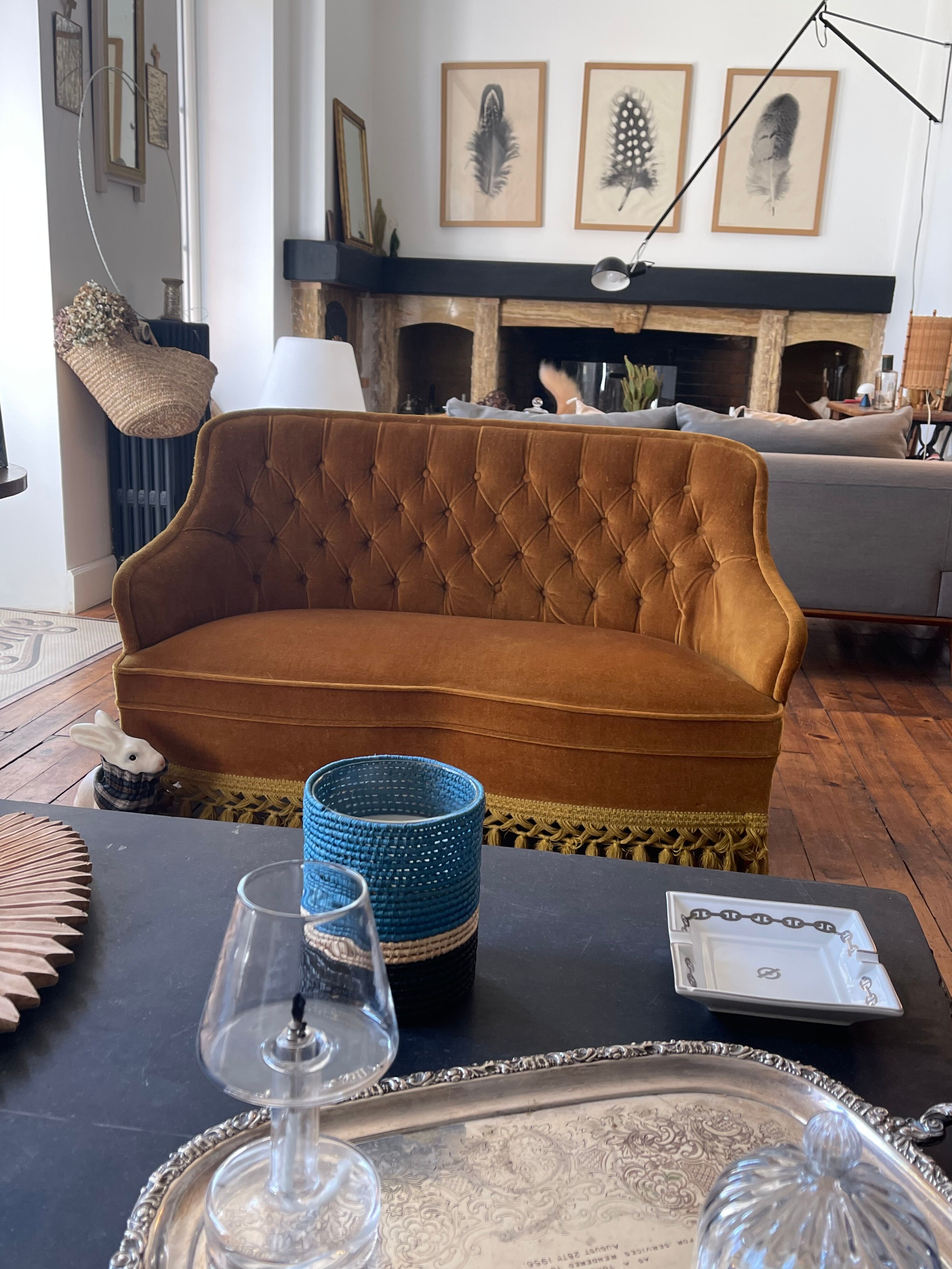 Mustard velvet toad sofa