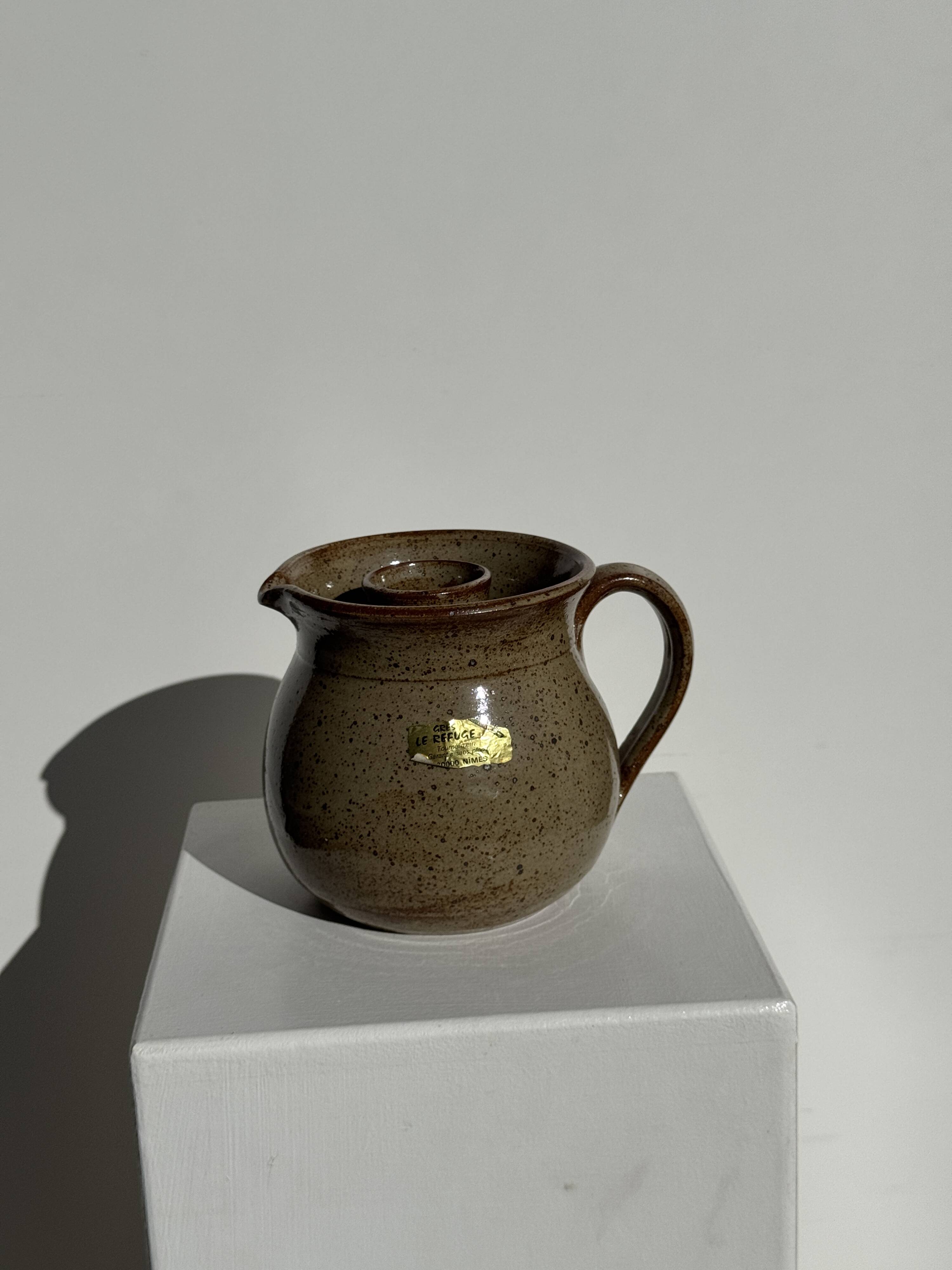 Vintage artisan ceramic rosé carafe with compartment Le Refuge Nîmes H14