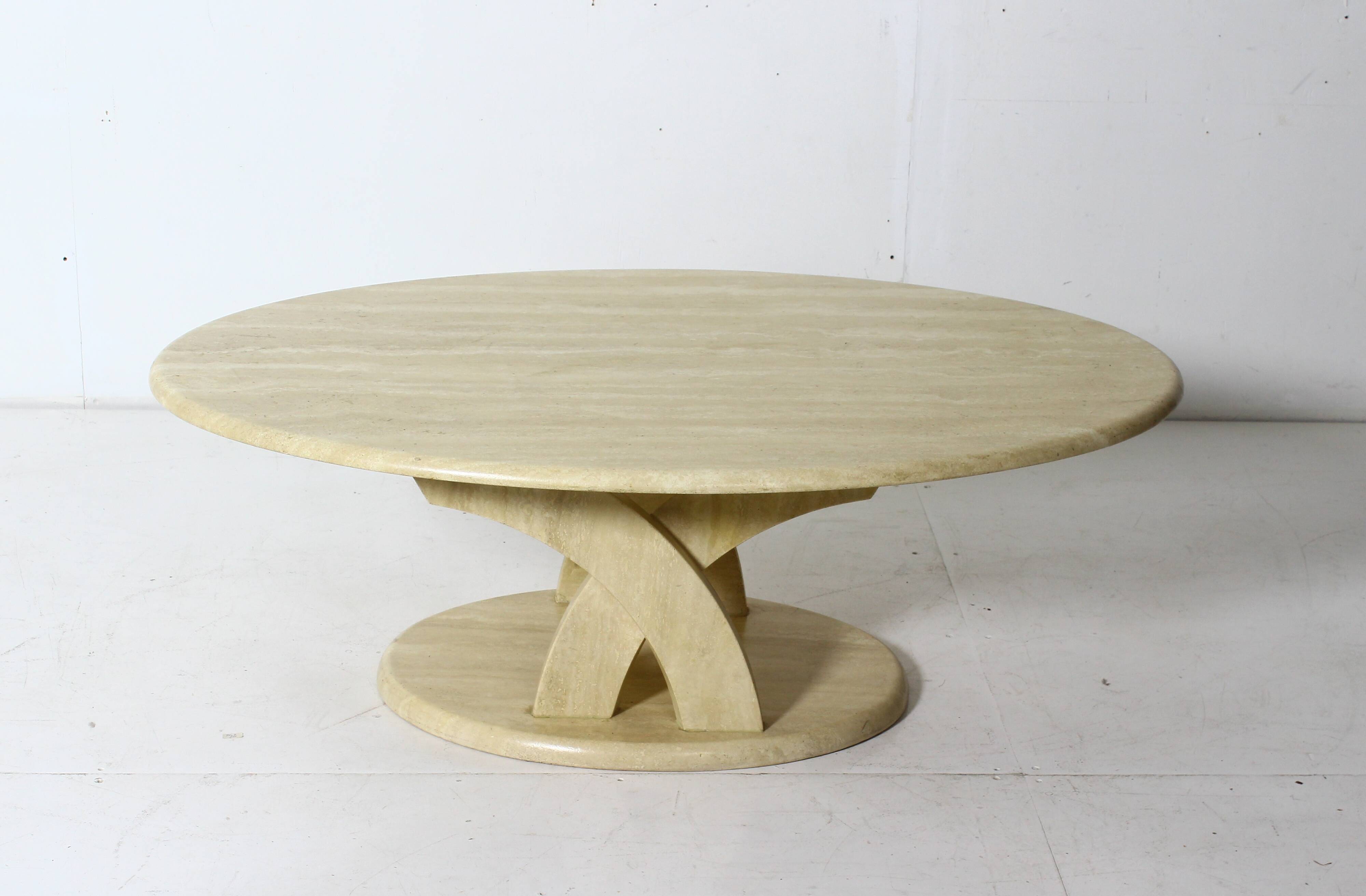 Vintage oval travertine coffee table from the 70s