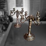 Paire de grands chandeliers 4 branches en bronze doré