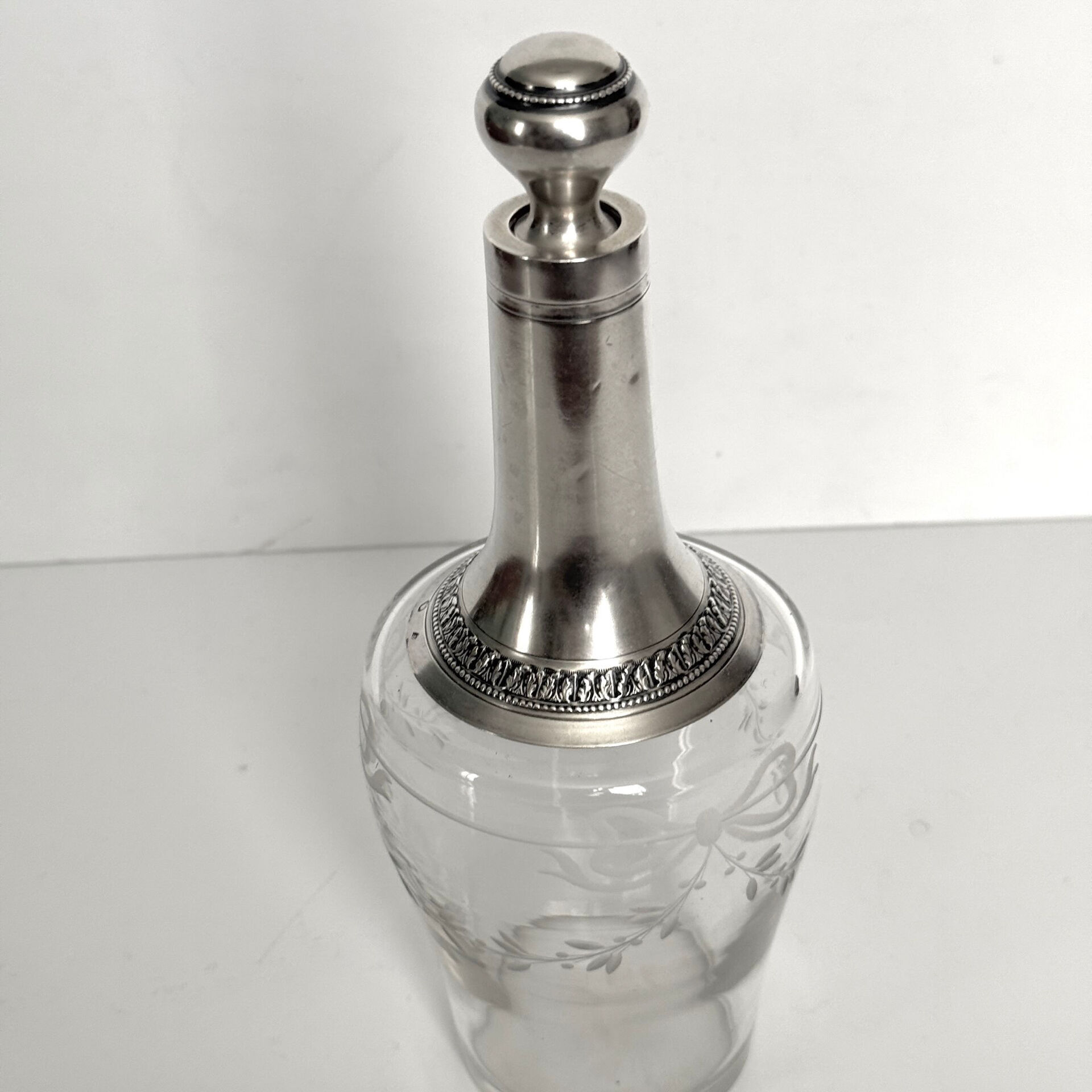 Antique Crystal and Solid Silver Carafe – Ribbon & Garland Decoration