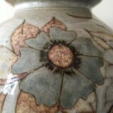Glazed stoneware ball vase decorated with flowers