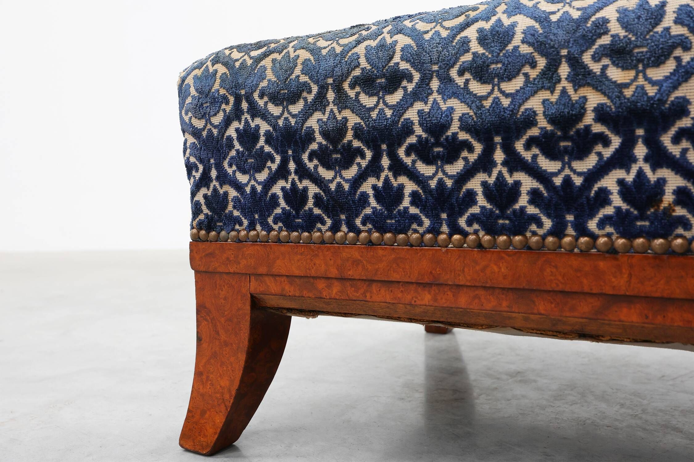 Art Deco Upholstered Footstool with Sabre Legs, France, 20th Century