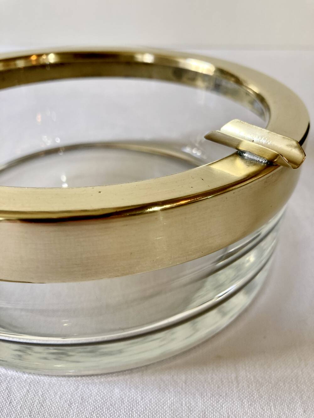 Large glass and brass ashtray